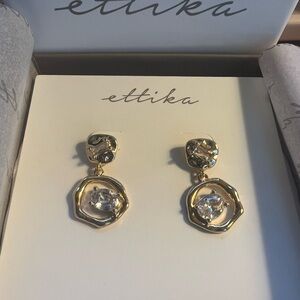 Ettika Cubic Zirconia 18K Gold Plated Statement Drop Earrings::NWT::